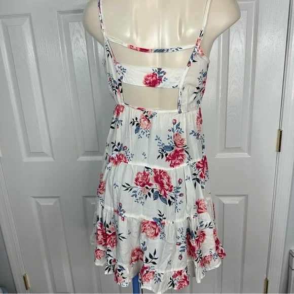COTTON ON dress FLORAL off white MINI DRESS pink blue open back casual FLIRTY XS - Picture 2 of 7
